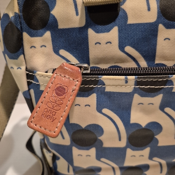 ORLA KIELY Back Pack Bue Black White Cat Design Coated Canvas - Picture 5 of 10